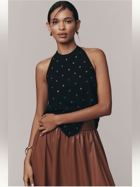Anthropologie Black Rivet Halter Tank - Size L - BNWT